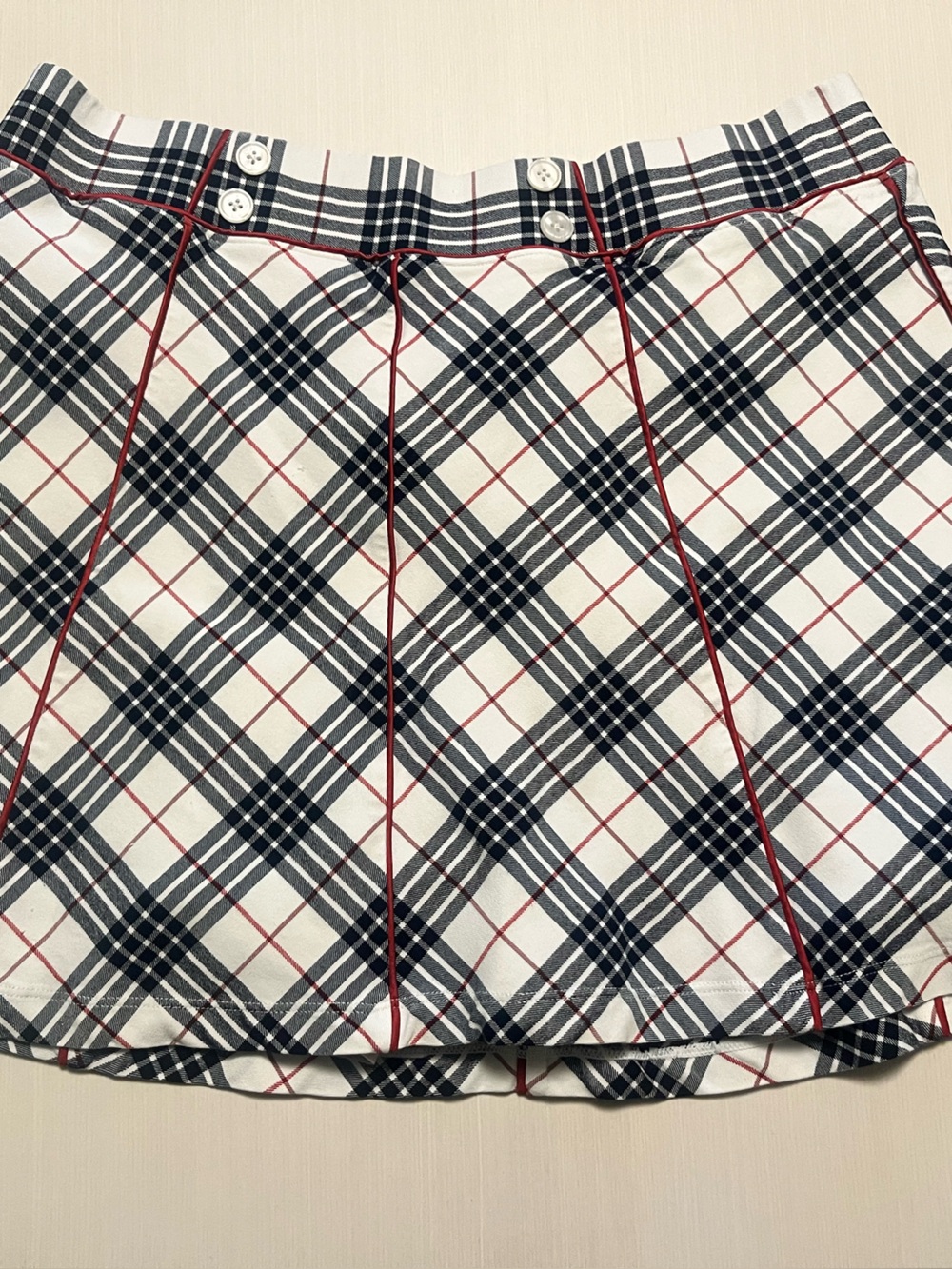 Tuckernuck Black & White Plaid Pleated Mini Skort with Red Accents